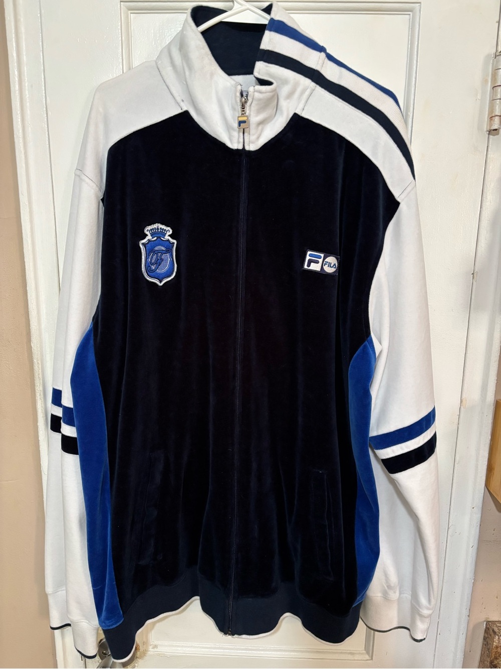 FILA Navy, White & Royal Blue Lightweight Velour Track Jacket Men’s.